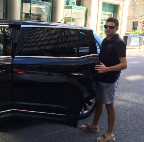 Senior Jordan Wolff steps into an UberBlack car in Chicago.
