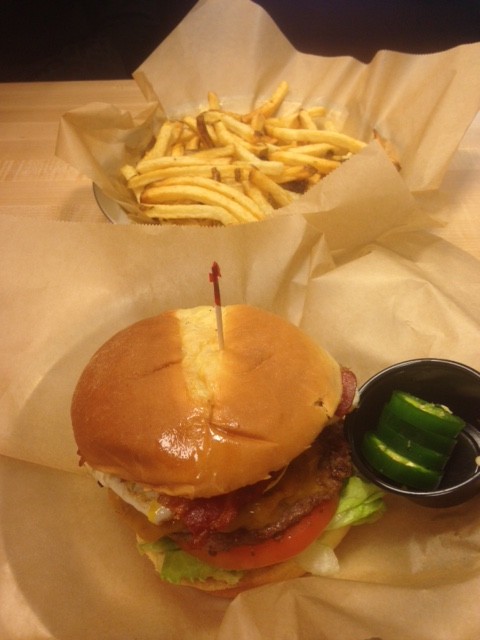 The top burger on our list! Meatheads double patty with bacon and lettuce with a side of fries.