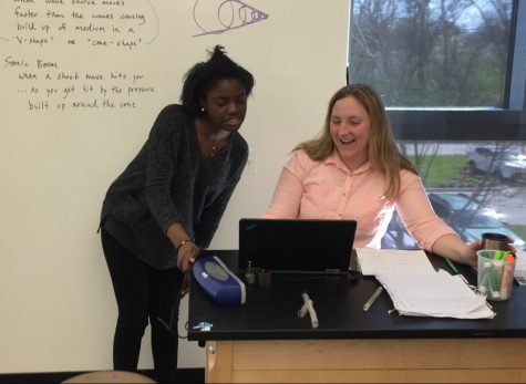 LFA junior Shaena Wright looks over her progress report grades that were released on April 20, 2017 with her advisor Ms. Erica Wood during advisory. 