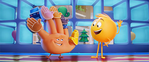 Hi-5 (James Corden) and Gene (T.J.Miller) in Columbia Pictures and Sony Pictures Animations THE EMOJI MOVIE.