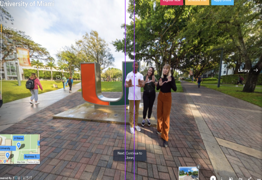 A screenshot from a virtual tour of the University of Miami.