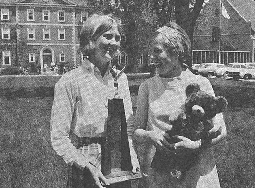 Yellow Team wins Field Day and is awarded the trophy and Monty the bear (1967)