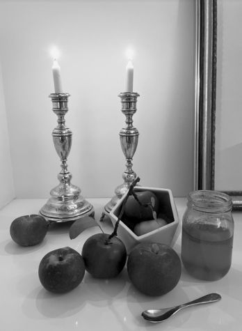 Apples and honey are set out for the celebration of Rosh Hashanah. 