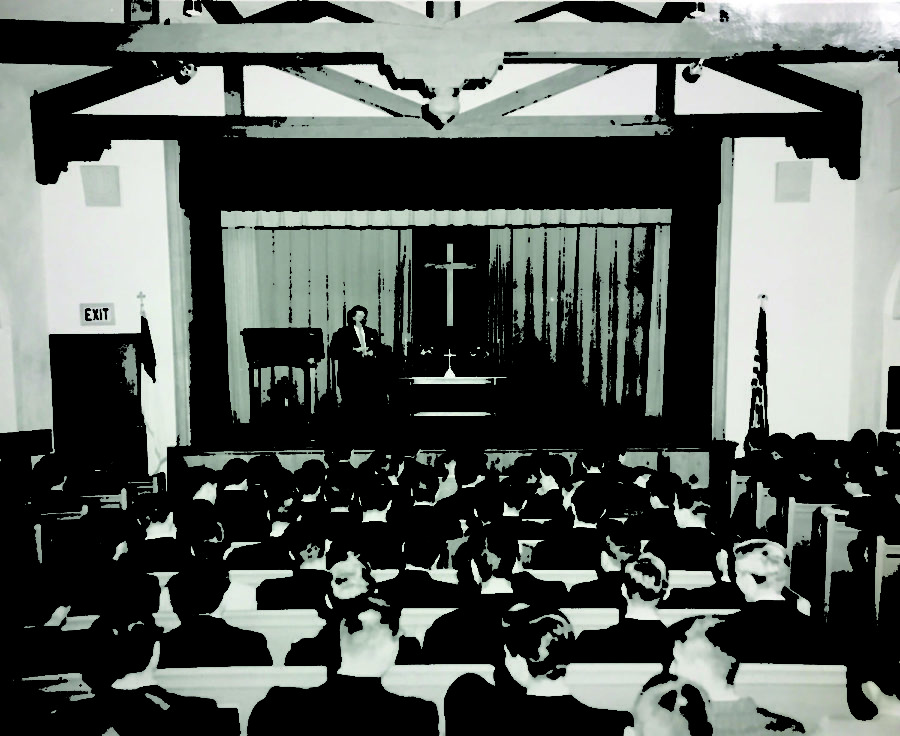 Students gathered for a chapel meeting in the 1950’s. 
