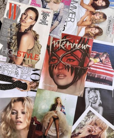 Model Kate Moss in a set of assorted magazines.