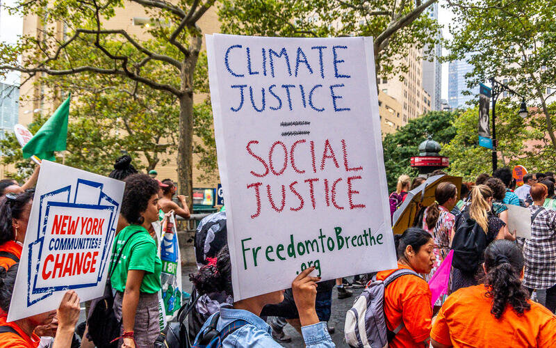 Climate justice activists protest in New York.