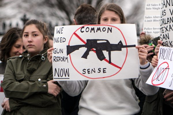 Protestors speaking out for gun reform. 